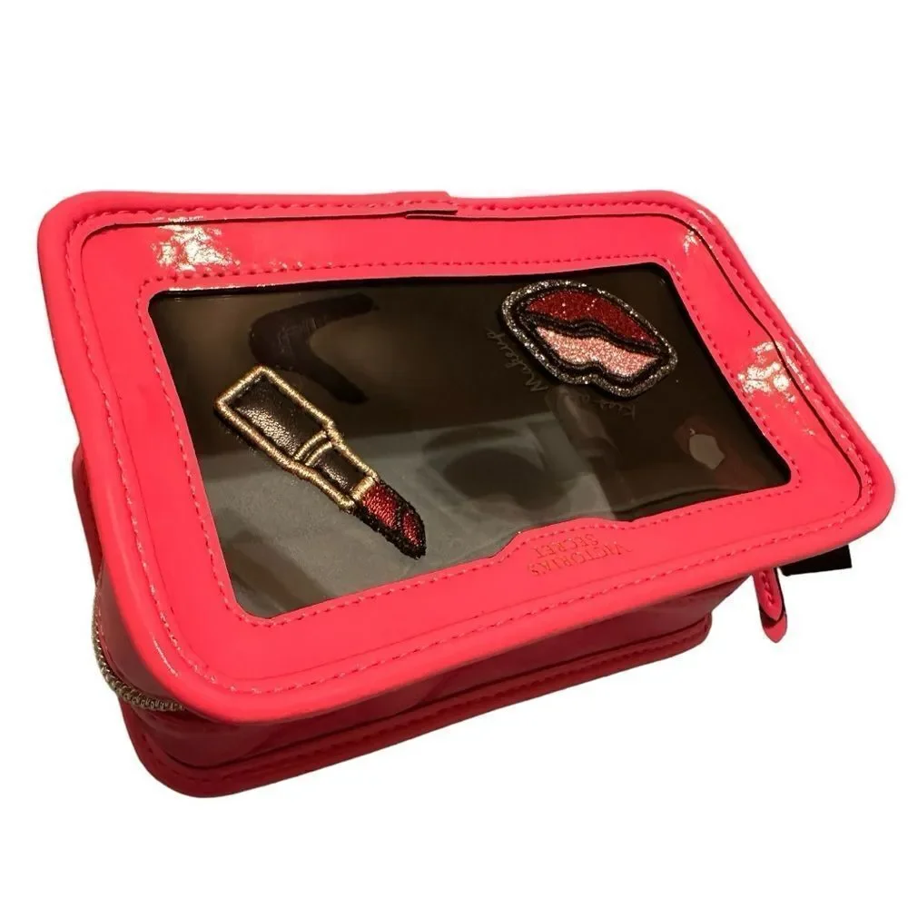 Victoria's Secret Cosmetic Case Clear Pink Patches Beauty Travel Makeup …